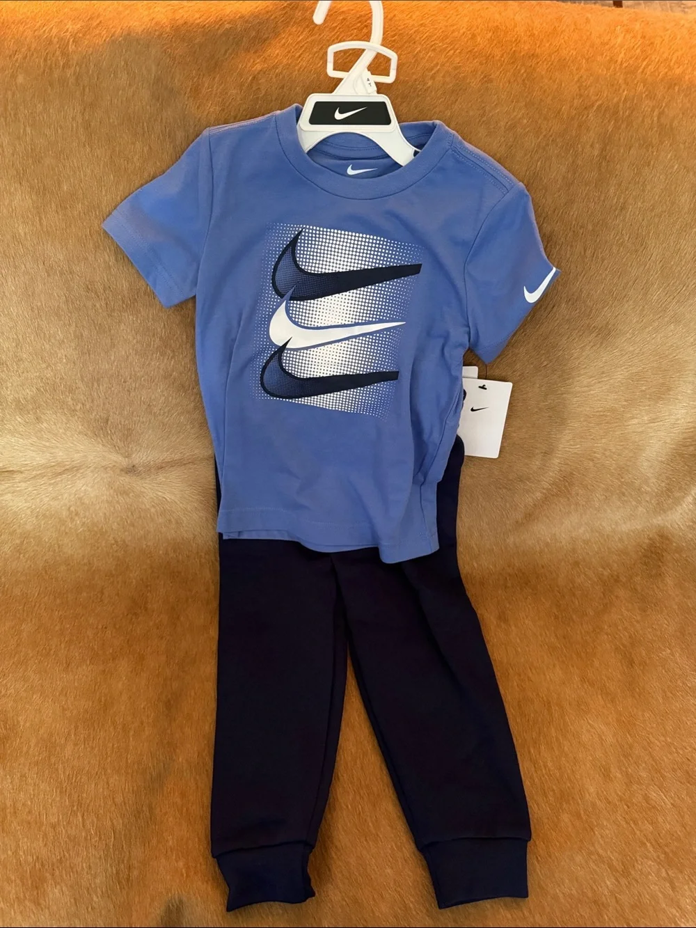 Nike Purple-Blue Swoosh Tee with Navy Joggers Boys size 4T